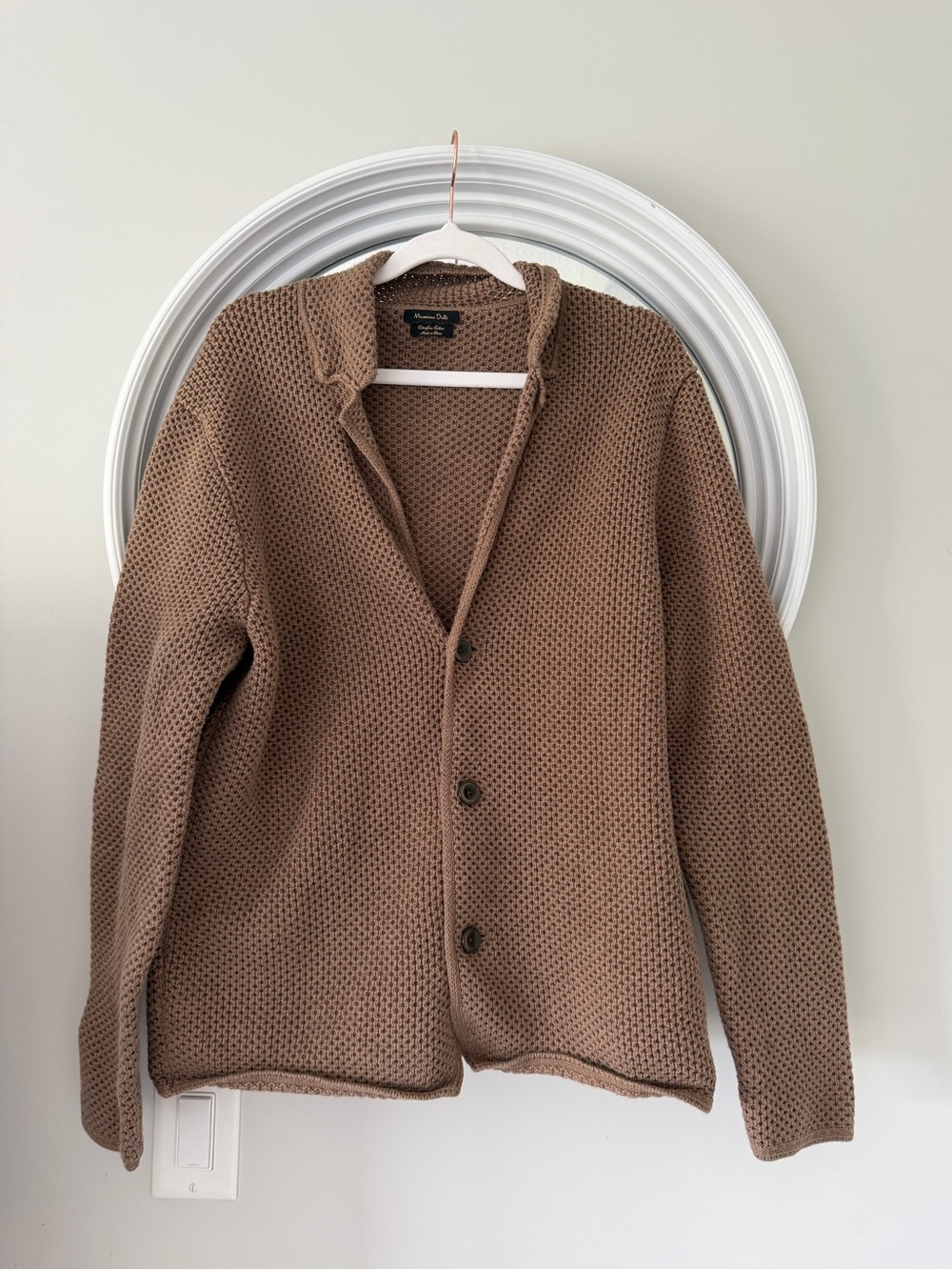 Massimo Dutti Extrafine Cotton Waffle Knit Collared Cardigan Sweater Jacket